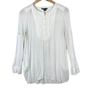 Vince Yoke Front Black Trapunto Tunic Top in White- Medium
